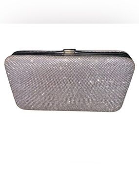 Elegant Silver Clutch Bag 5.5” X 3” With Clasp and Credit Card Holder EUC